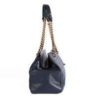 CHANEL - Sac à main Shopping Cambon Logo CC cuir bleu marine - Hand Bag