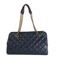 CHANEL - Sac à main Shopping Cambon Logo CC cuir bleu marine - Hand Bag