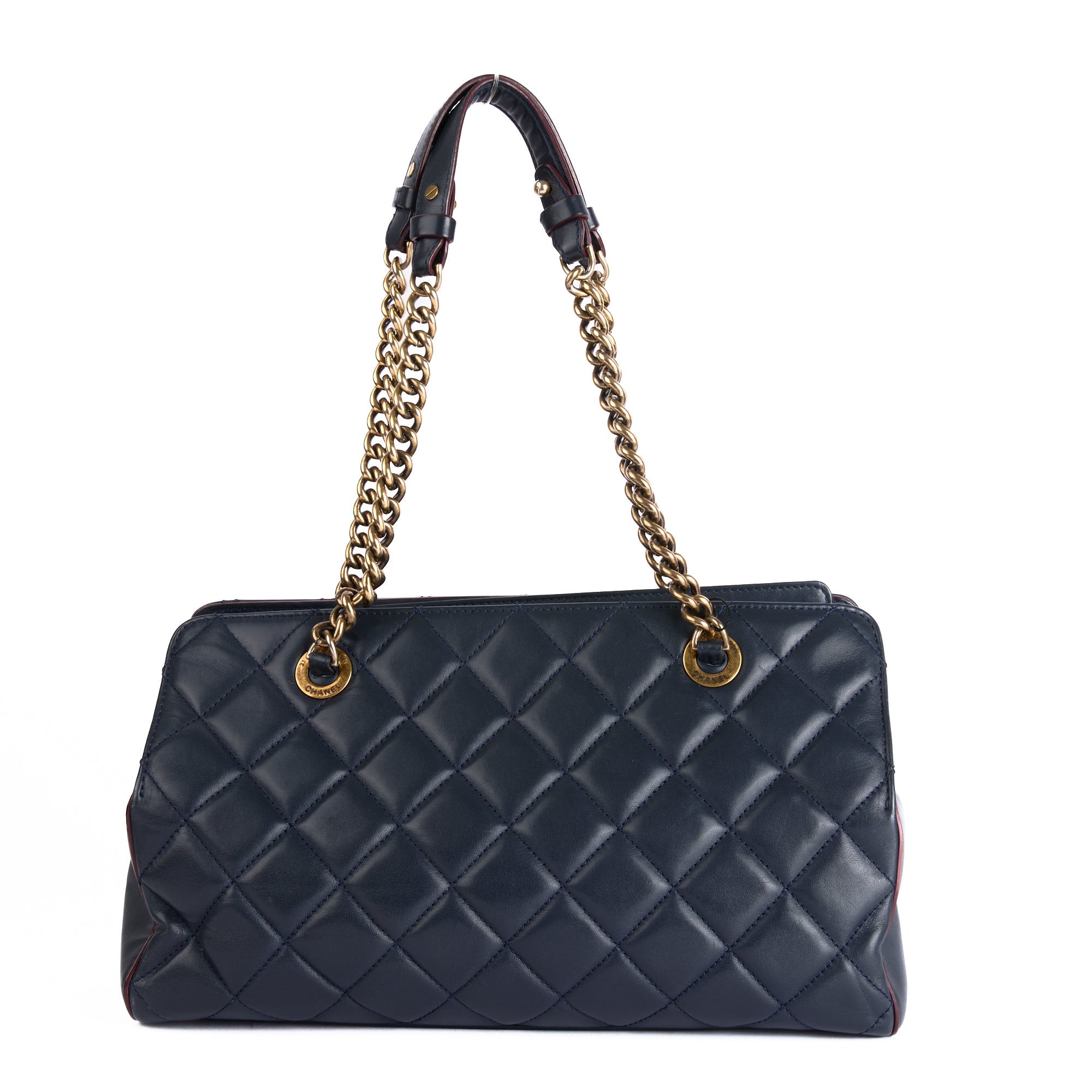 CHANEL - Sac à main Shopping Cambon Logo CC cuir bleu marine - Hand Bag