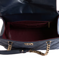 CHANEL - Sac à main Shopping Cambon Logo CC cuir bleu marine - Hand Bag