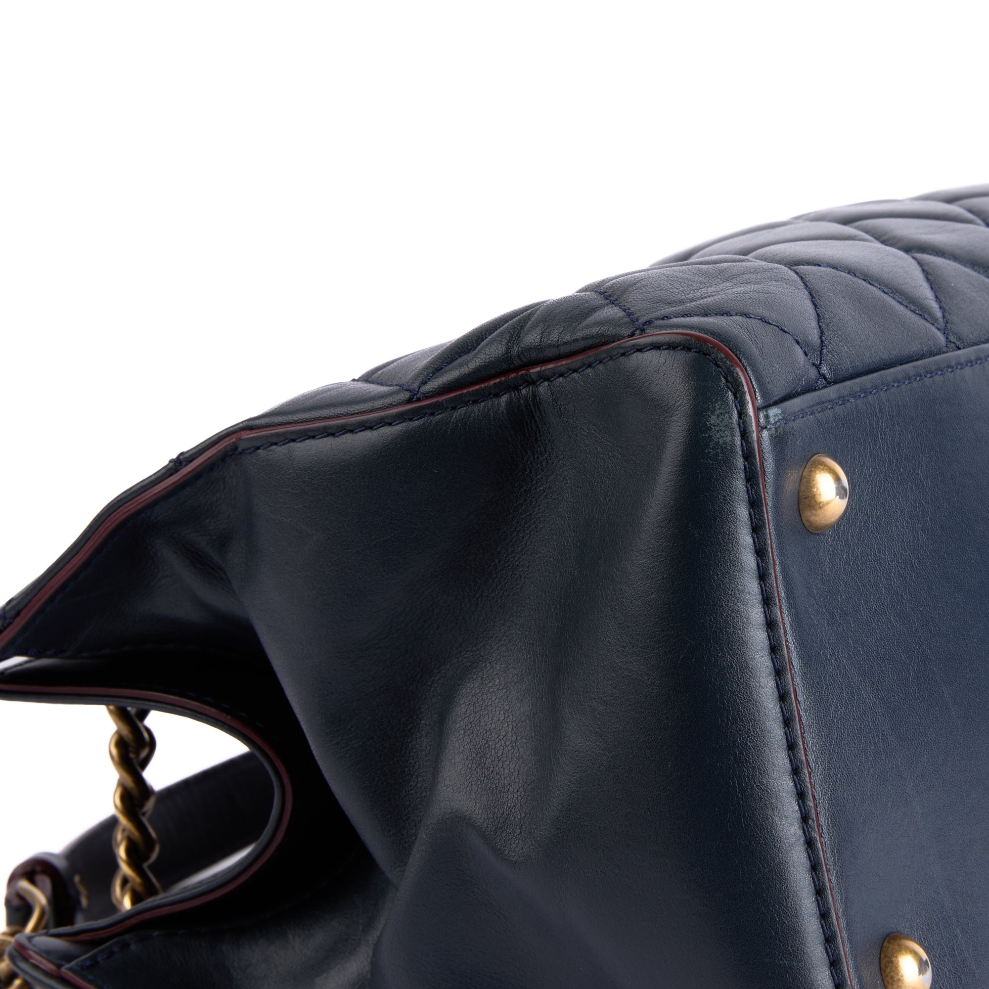 CHANEL - Sac à main Shopping Cambon Logo CC cuir bleu marine - Hand Bag