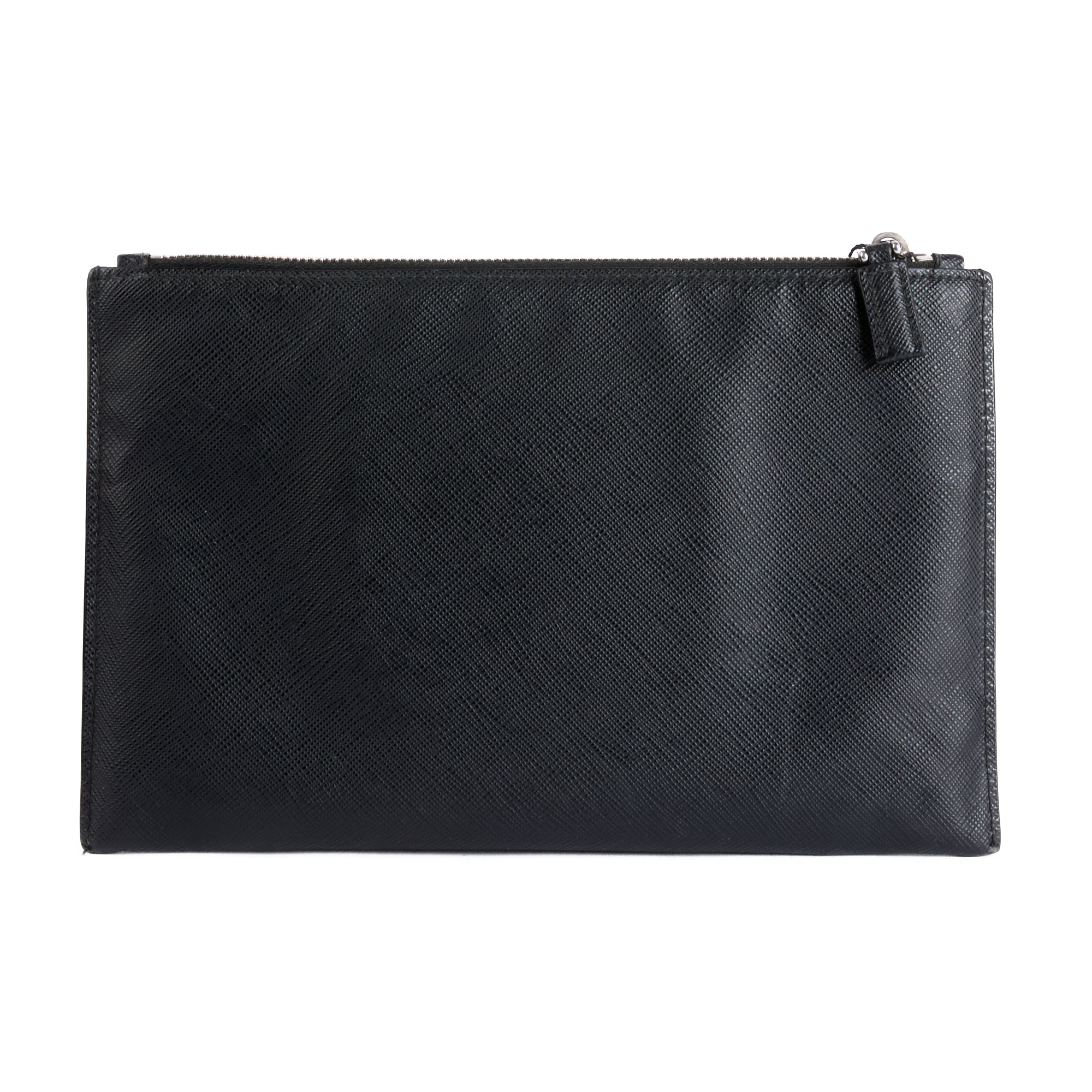 PRADA - Sac Pochette Voyage cuir Saffiano Noir - Clutch Pouch