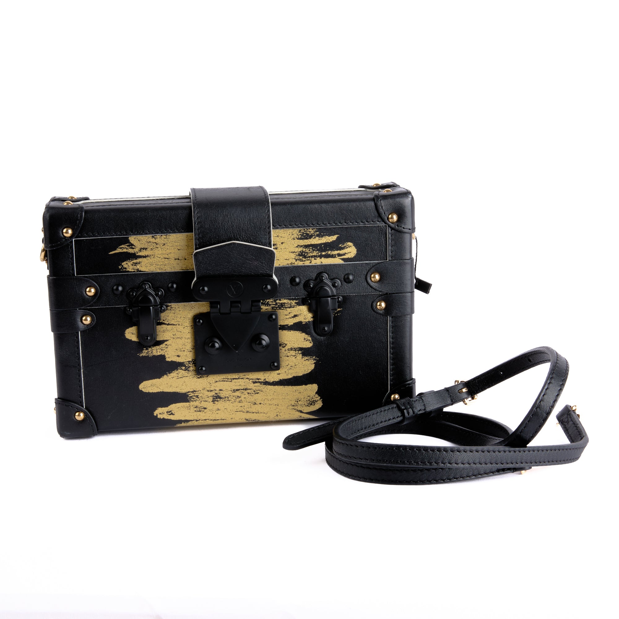 LOUIS VUITTON - Sac à main Petite Malle Édition Limitée Cuir Noir et Doré - Hand Bag