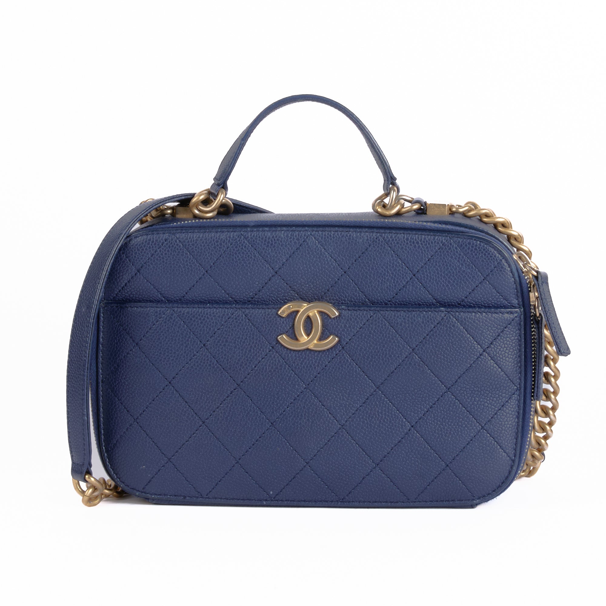 CHANEL - Vanity Bag in Blue Grained Leather - Handbag