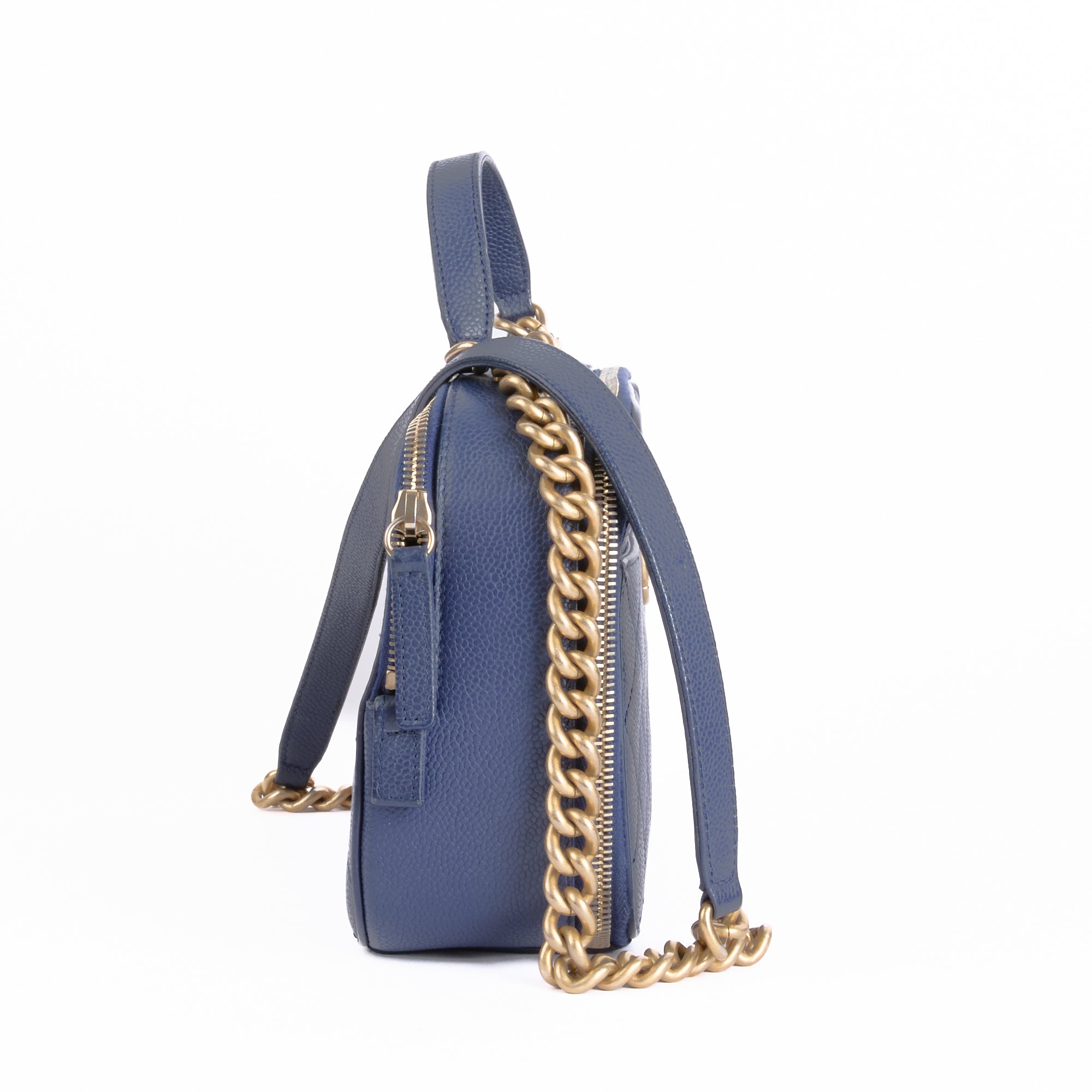 CHANEL - Vanity Bag in Blue Grained Leather - Handbag