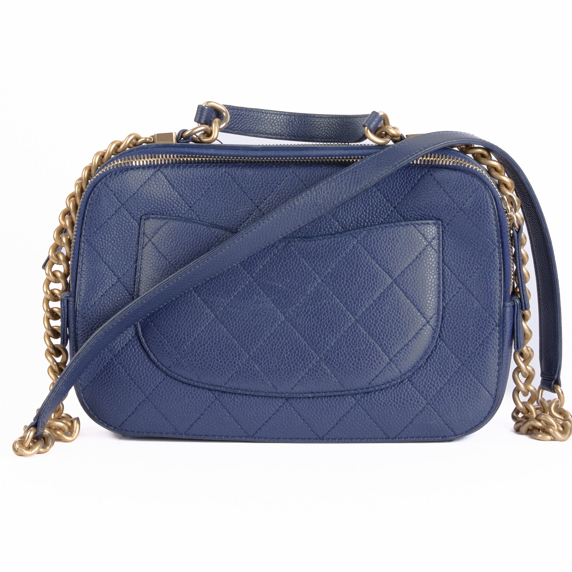 CHANEL - Vanity Bag in Blue Grained Leather - Handbag