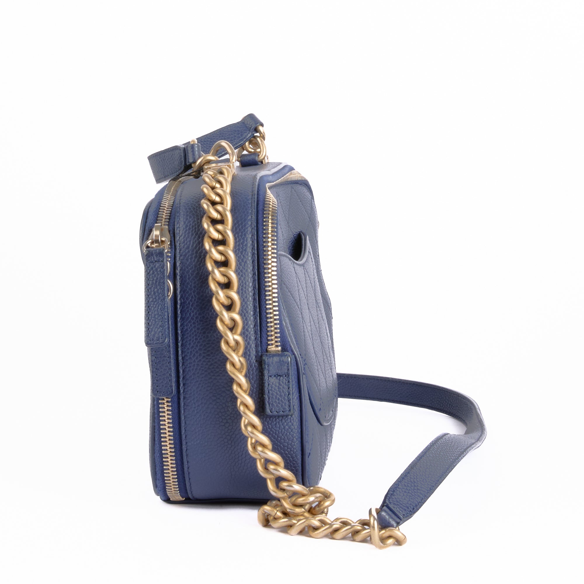 CHANEL - Vanity Bag in Blue Grained Leather - Handbag