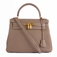 HERMES - Sac à main Kelly 28 cuir Togo Étoupe - Hand Bag