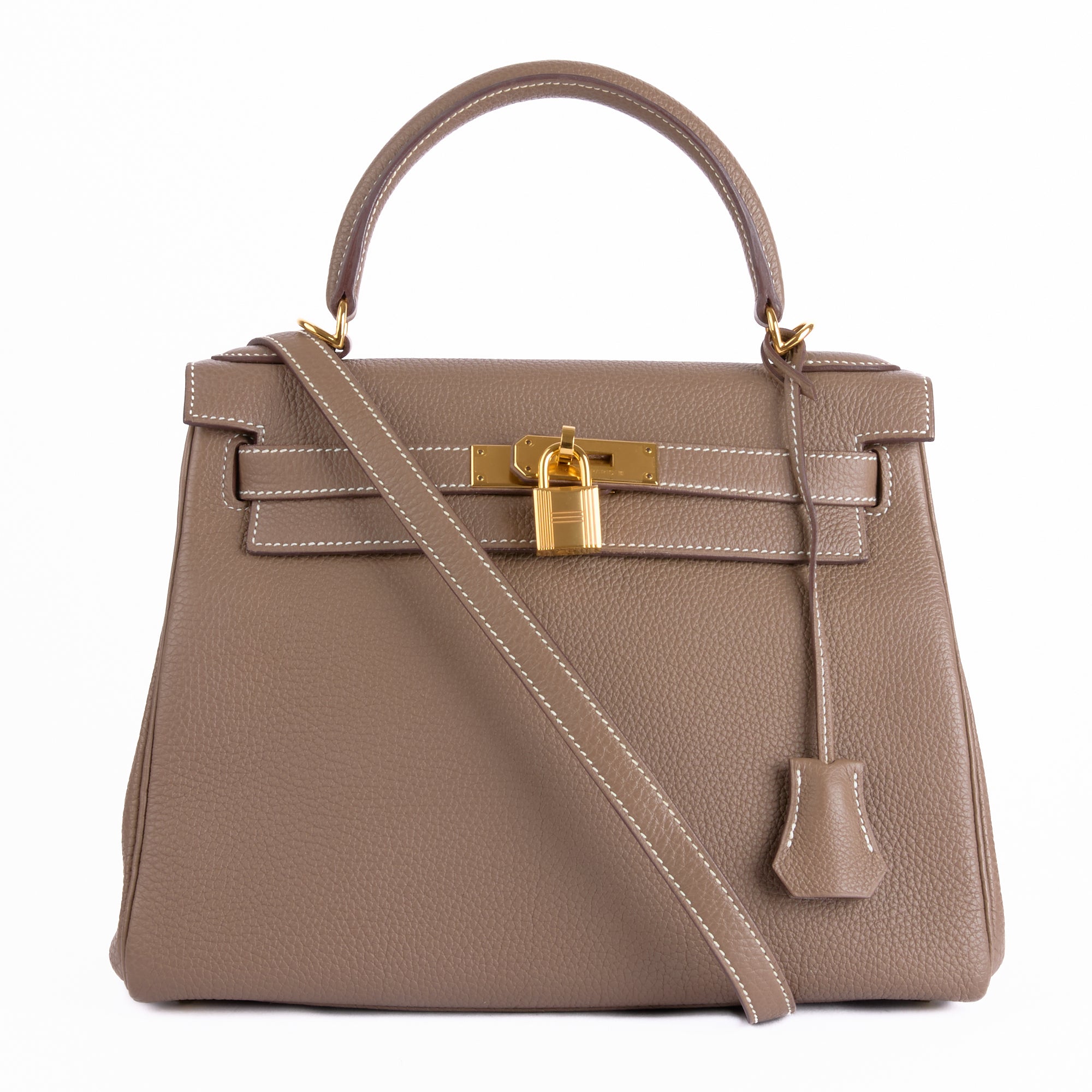 HERMES - Sac à main Kelly 28 cuir Togo Étoupe - Hand Bag