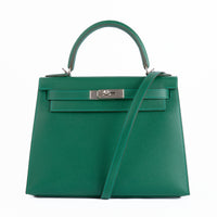 HERMES - Sac à main Kelly 28 cuir Veau Madame Vert Moyen - Hand Bag
