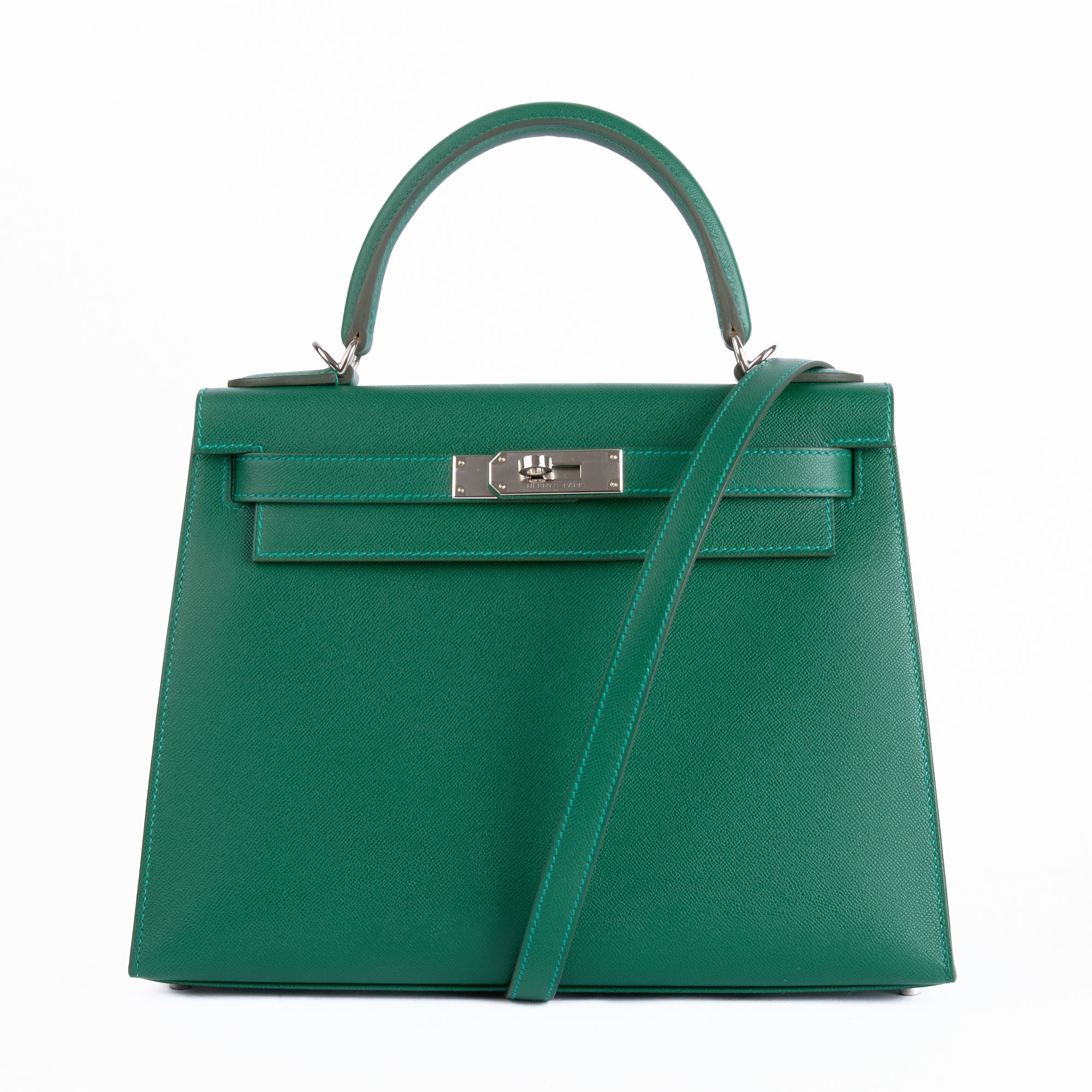 HERMES - Sac à main Kelly 28 cuir Veau Madame Vert Moyen - Hand Bag