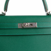 HERMES - Sac à main Kelly 28 cuir Veau Madame Vert Moyen - Hand Bag