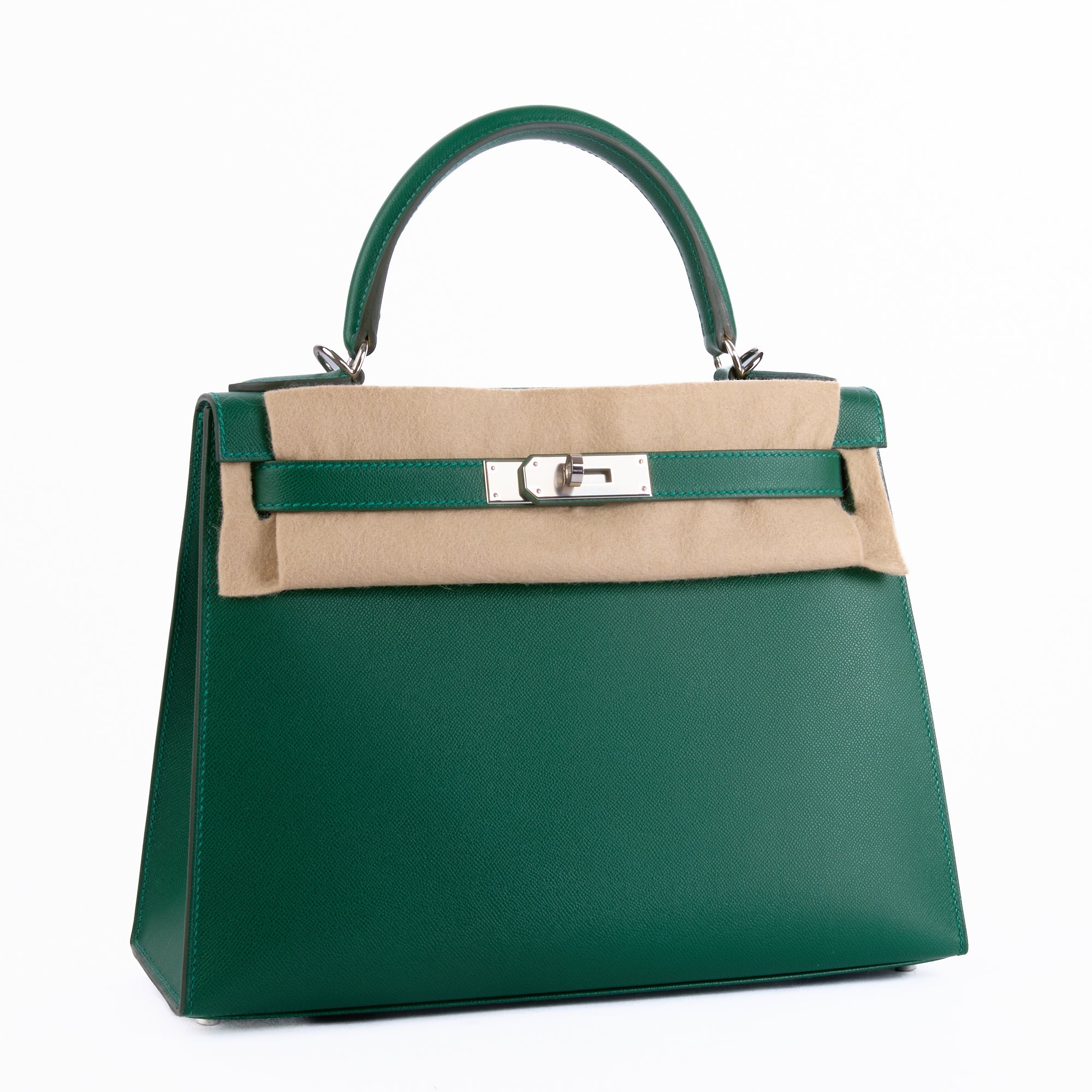 HERMES - Sac à main Kelly 28 cuir Veau Madame Vert Moyen - Hand Bag