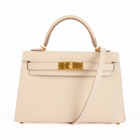 HERMES - Sac à main Mini Kelly cuir Epsom Craie - Hand Bag