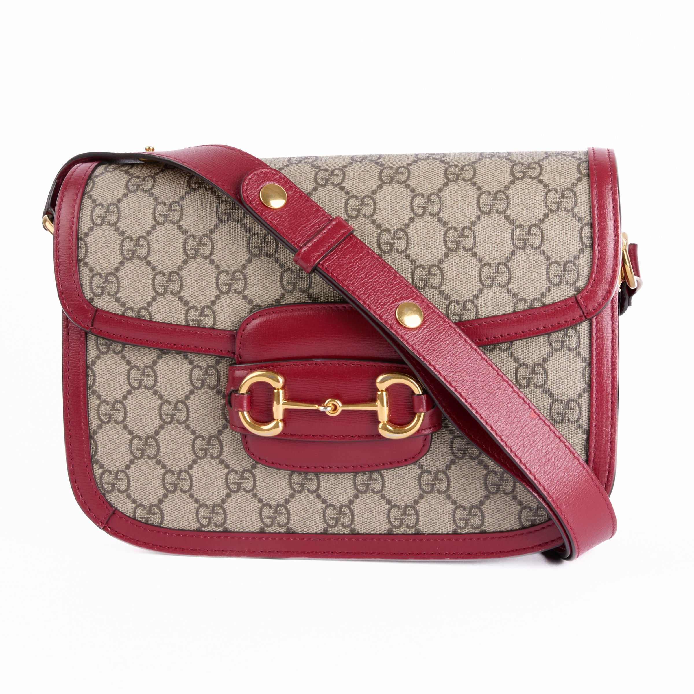 GUCCI - Horsebit 1955 Handbag, GG Guccissima Canvas, Burgundy Leather