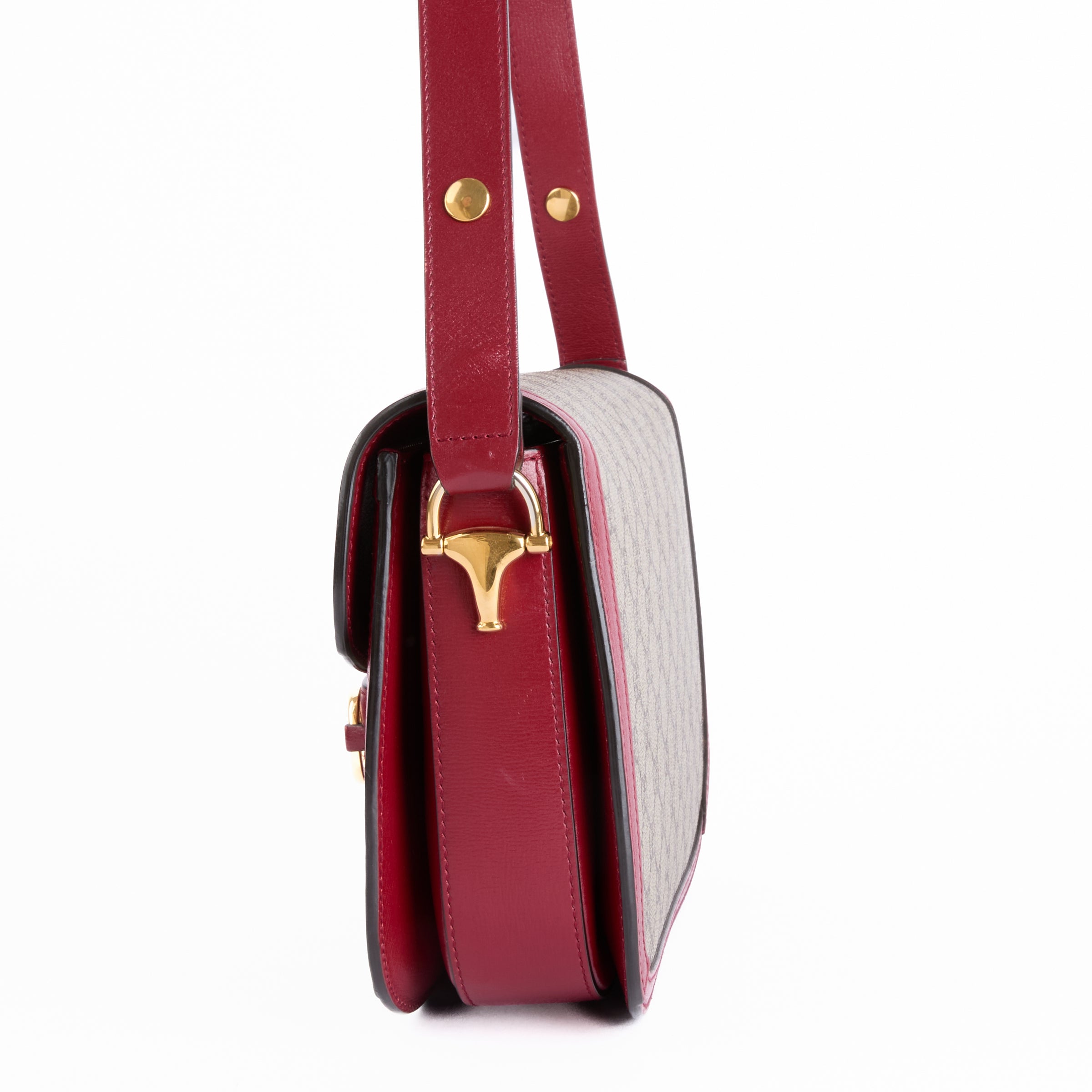 GUCCI - Horsebit 1955 Handbag, GG Guccissima Canvas, Burgundy Leather