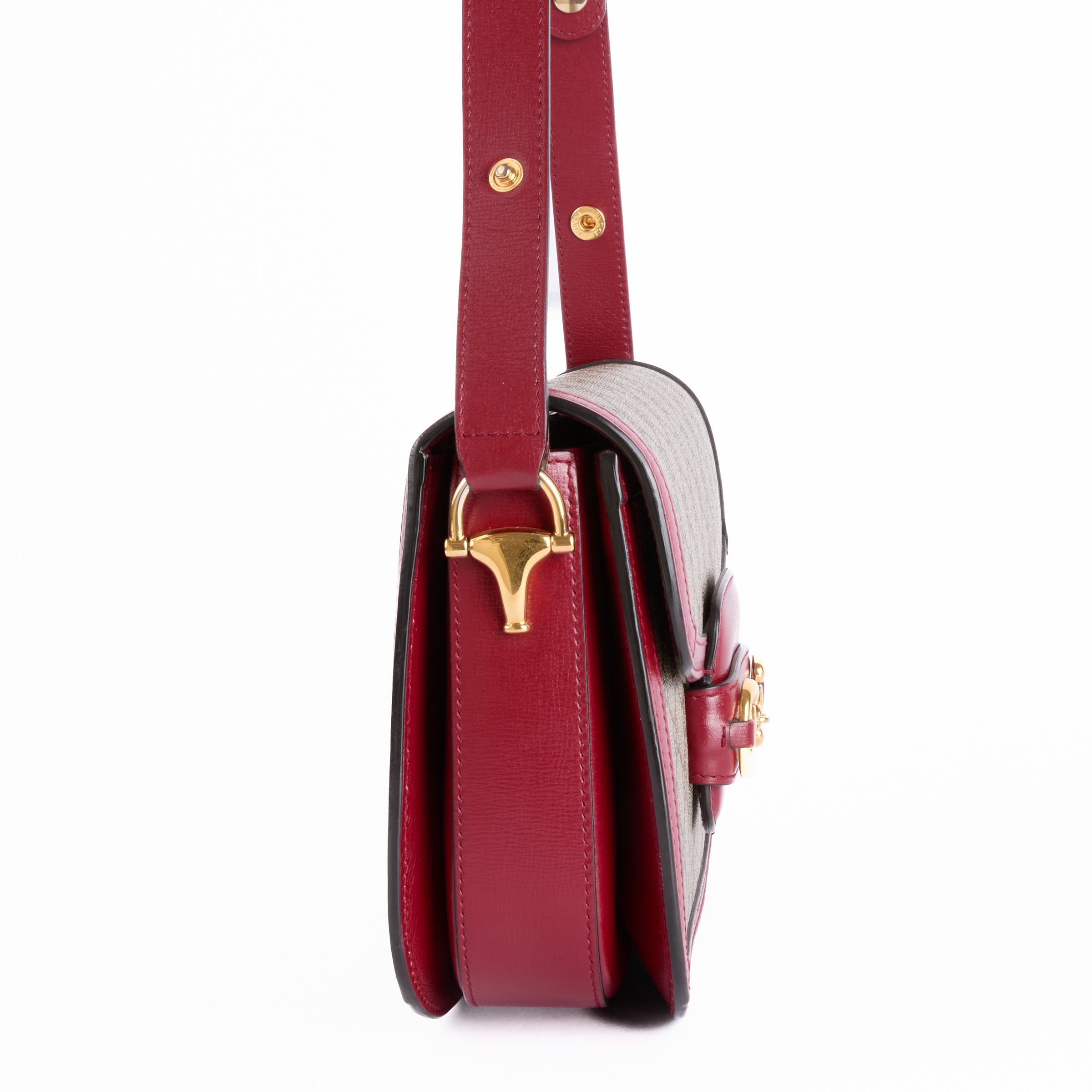 GUCCI - Horsebit 1955 Handbag, GG Guccissima Canvas, Burgundy Leather