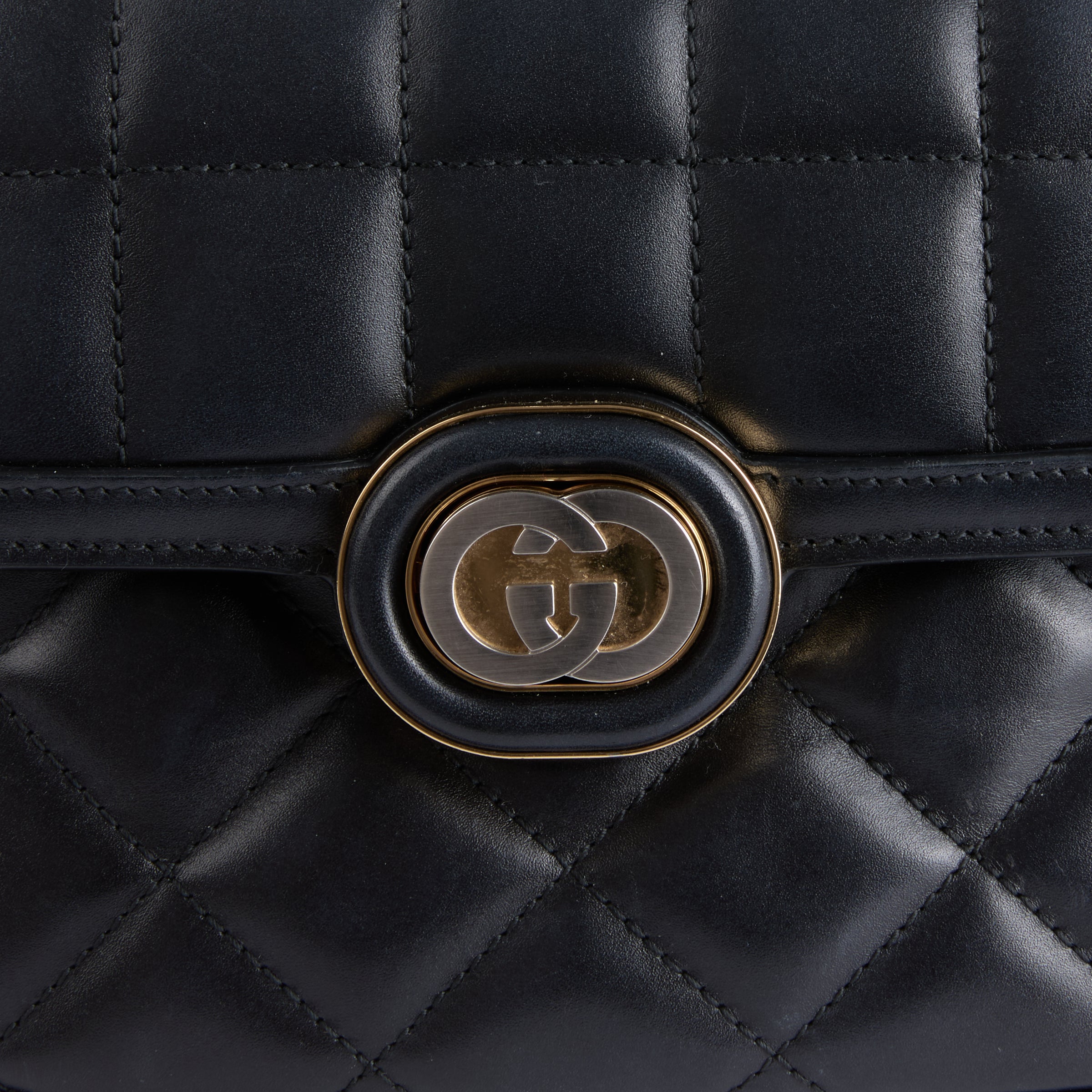 GUCCI - Sac bandoulière Mini Deco cuir noir - Hand bag