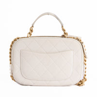 CHANEL - Sac bandoulière Vanity Logo CC cuir caviar blanc - Hand bag