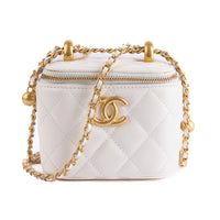 CHANEL - Sac bandoulière Mini Vanity logo CC cuir blanc - Hand bag