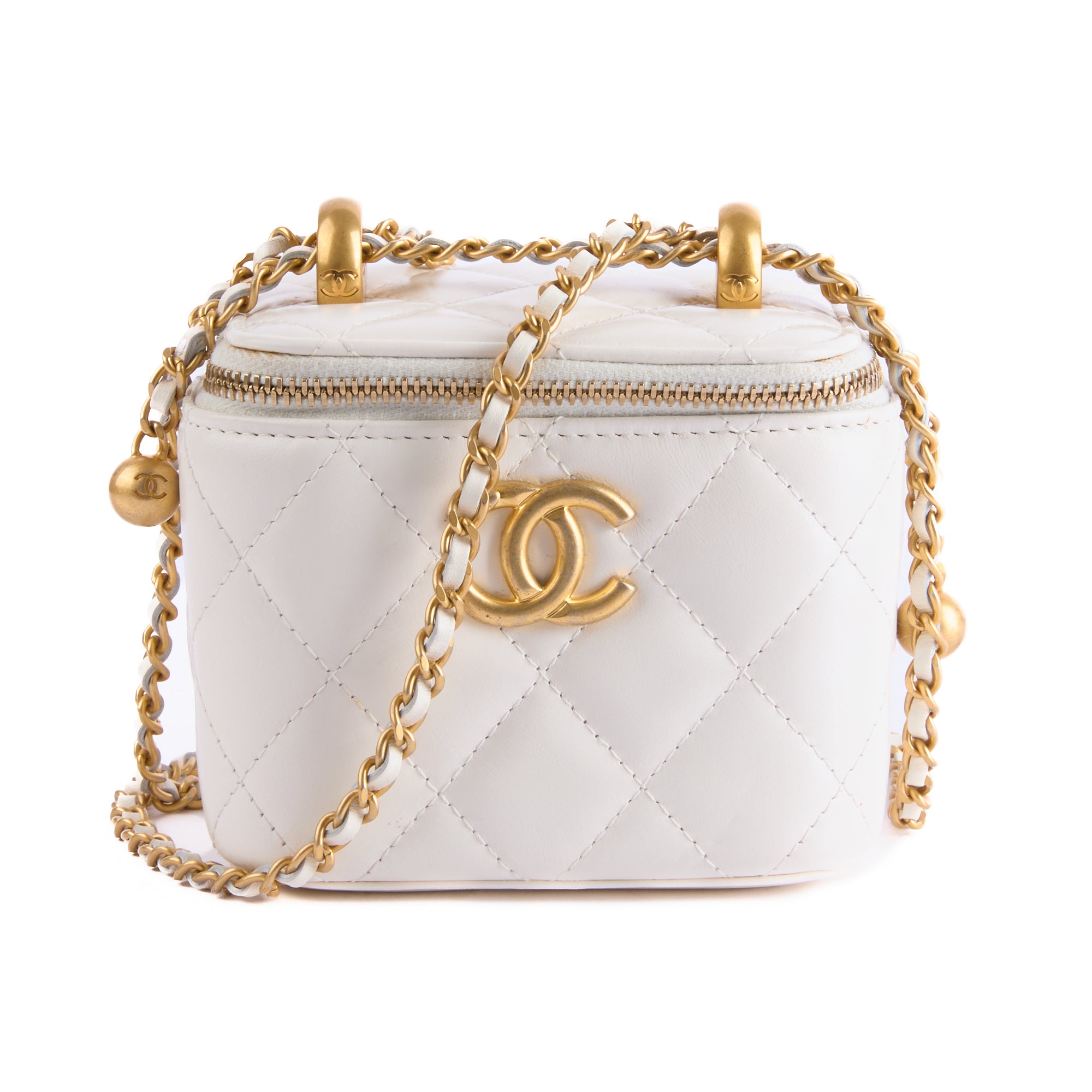 CHANEL - Sac bandoulière Mini Vanity logo CC cuir blanc - Hand bag
