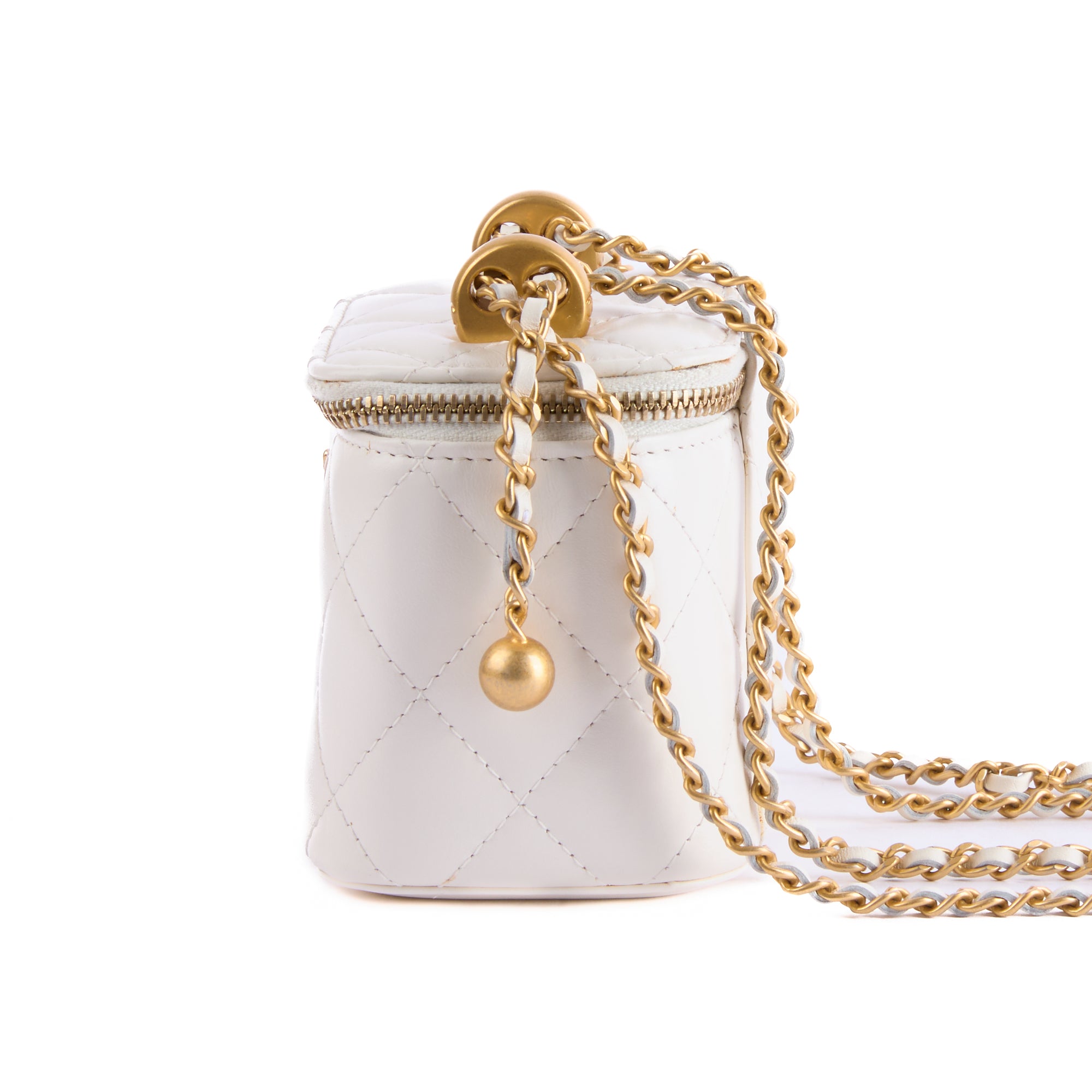 CHANEL - Sac bandoulière Mini Vanity logo CC cuir blanc - Hand bag
