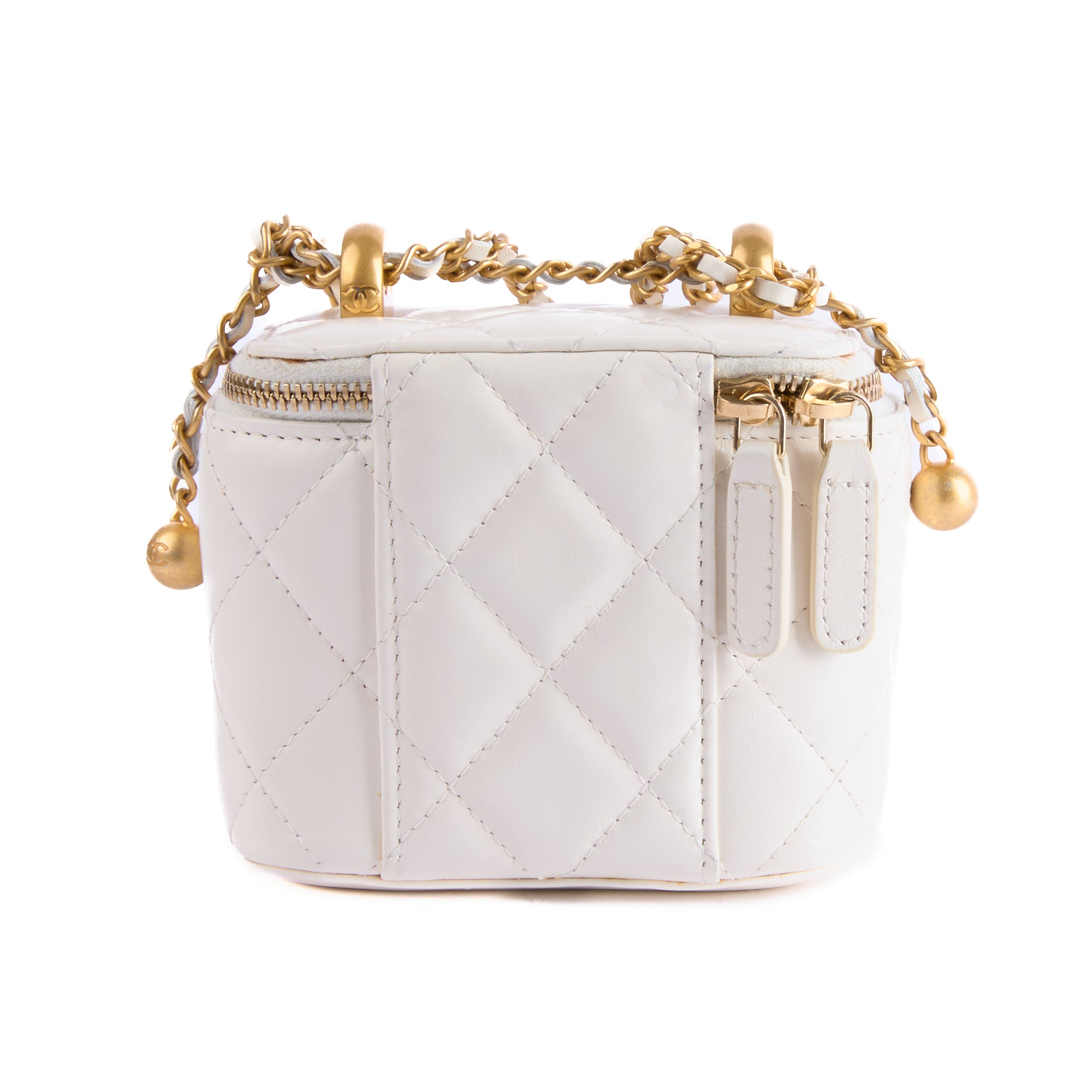 CHANEL - Sac bandoulière Mini Vanity logo CC cuir blanc - Hand bag