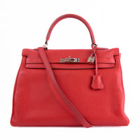 HERMES - Sac à main Kelly 35 cuir Taurillon Clémence rouge - Hand bag