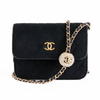 CHANEL - Sac bandoulière Mini Logo CC velours noir - Hand bag