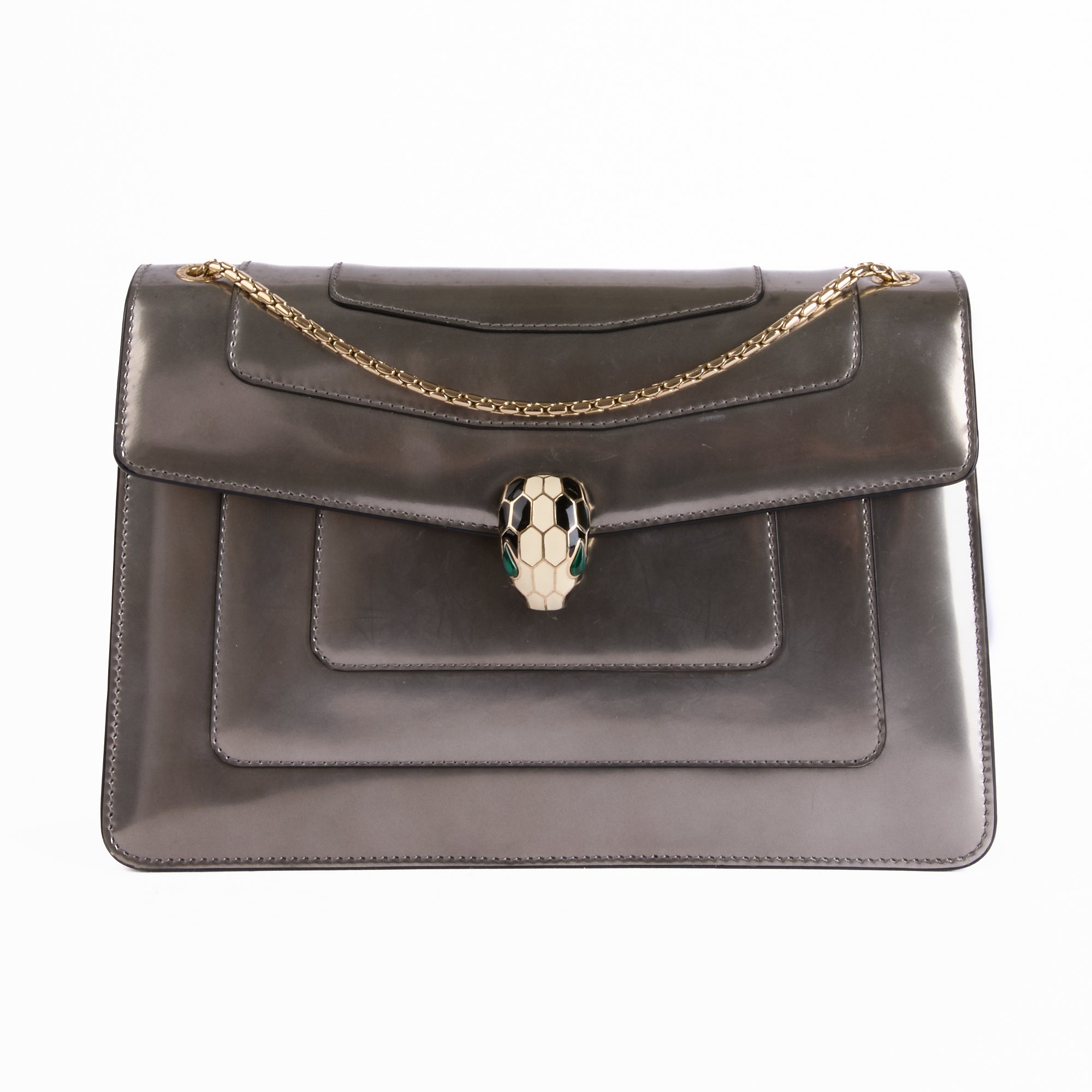BULGARI - Sac bandoulière Serpenti Forever cuir argenté - Hand Shoulder Bag
