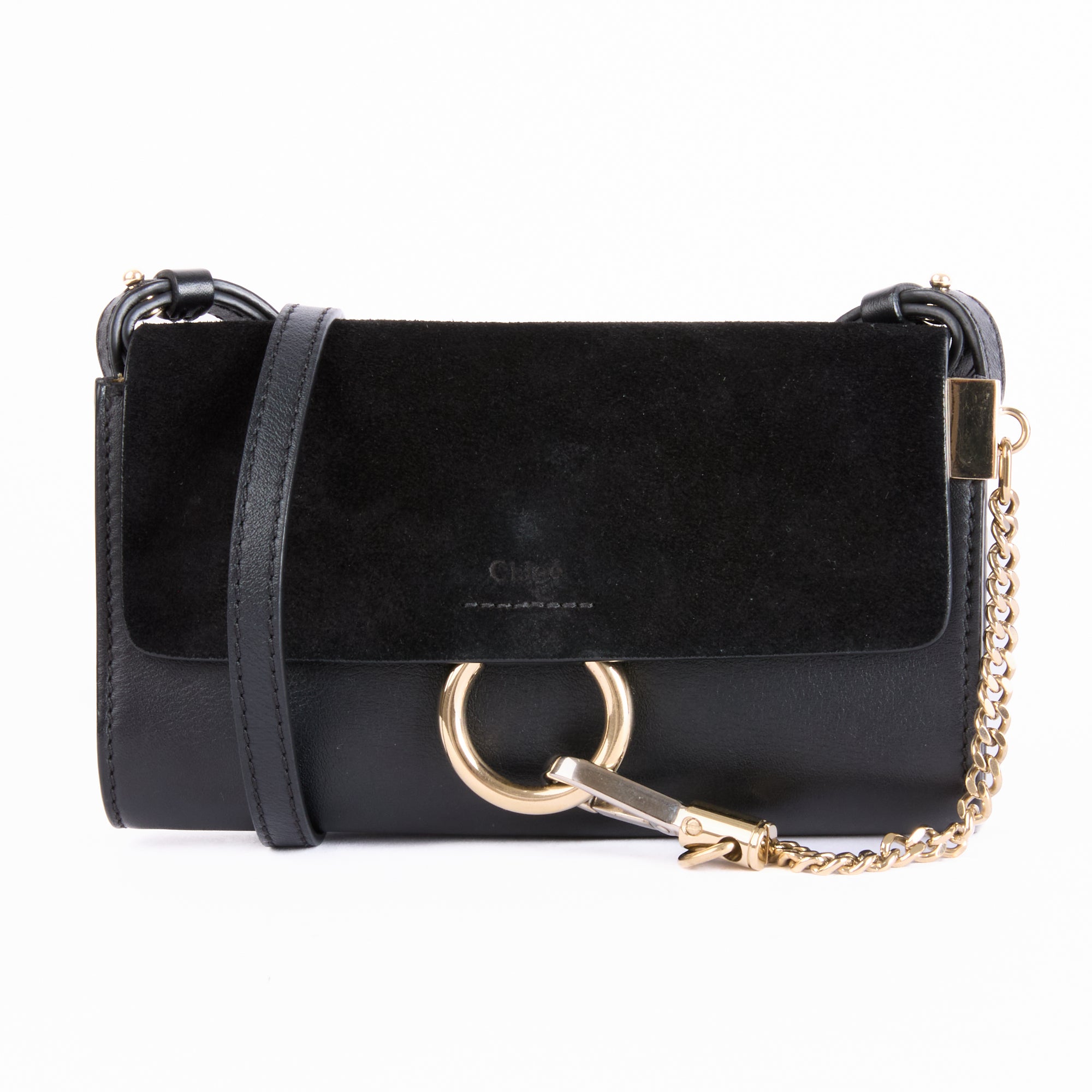 CHLOE - Mini Faye Clutch Shoulder Bag in Black Suede Leather - Handbag