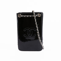 CHANEL - CC Logo Phone Case shoulder bag in black patent leather - Handbag 