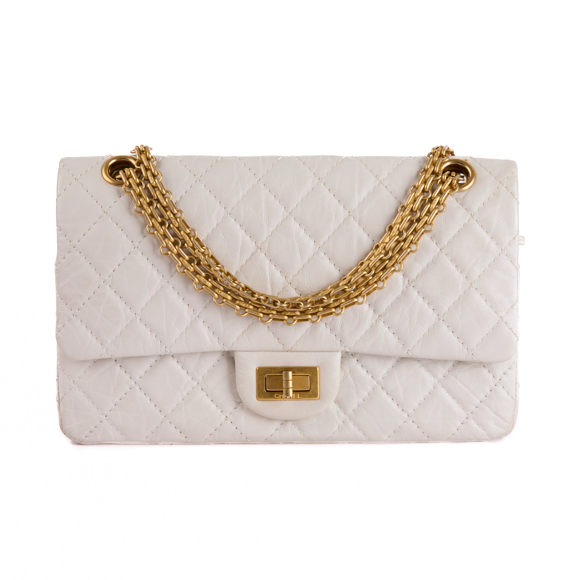 CHANEL - Sac bandoulière 2.55 Classique Medium cuir blanc - Hand bag