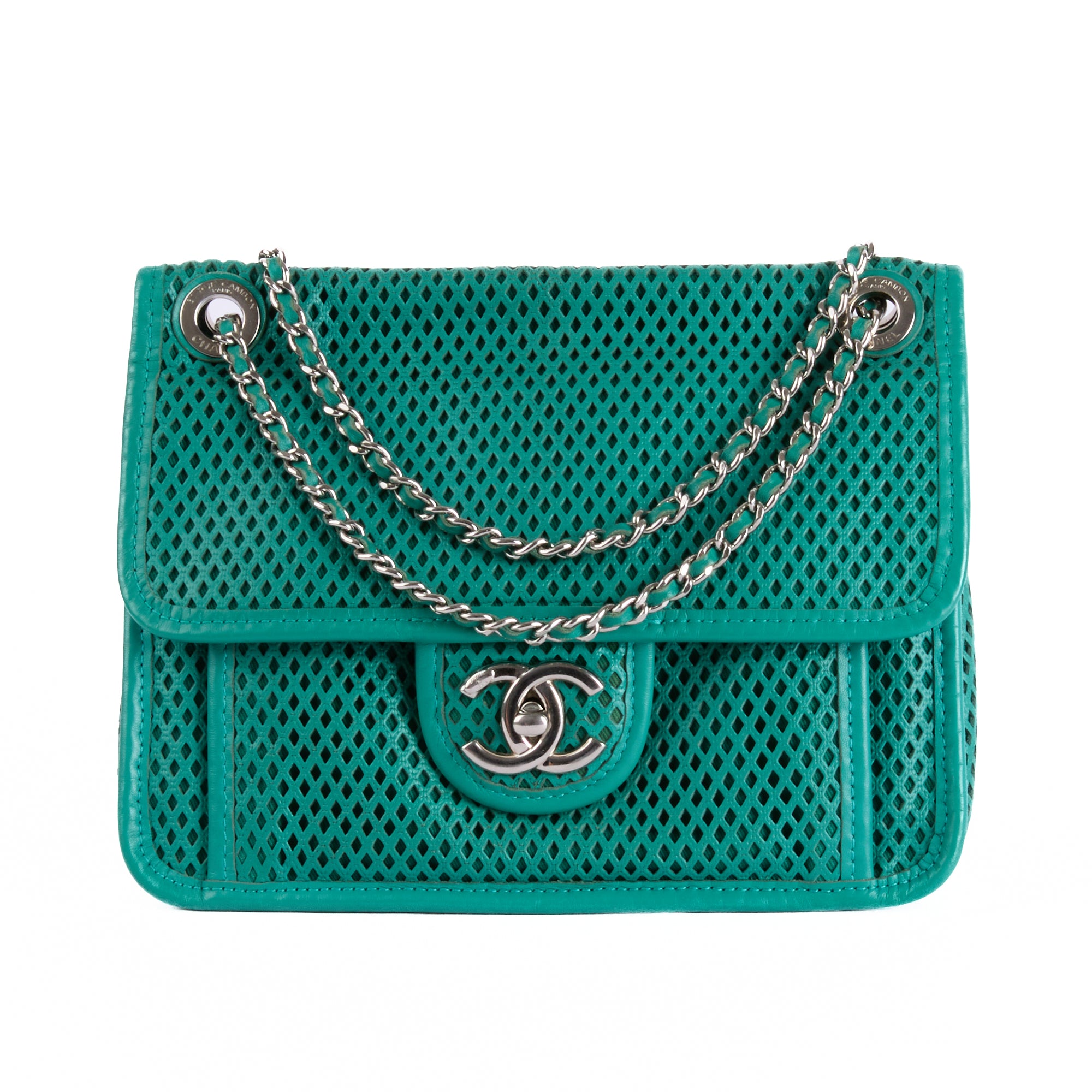 CHANEL - Sac bandoulière Up in the Air cuir perforé vert - Hand bag