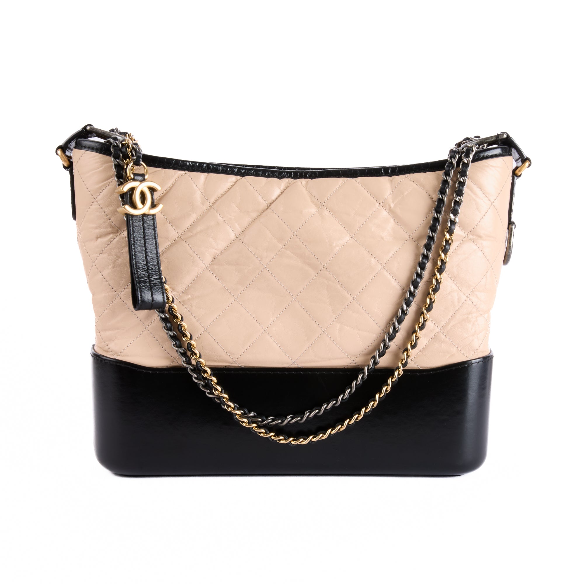 CHANEL - Sac bandoulière Gabrielle Large cuir beige noir - Hand bag