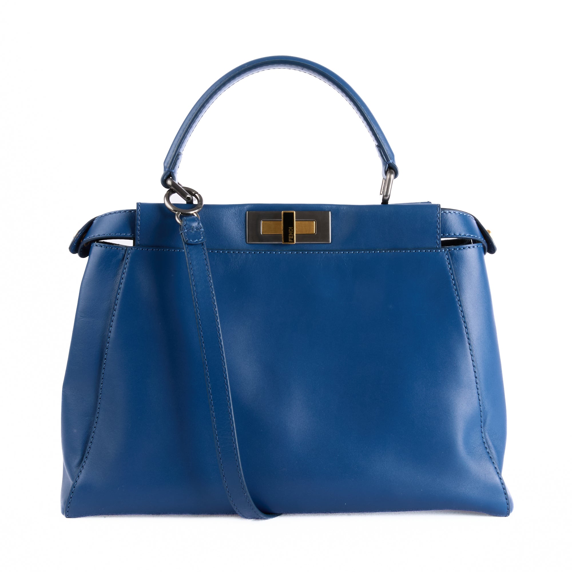 FENDI - Sac à main Peekaboo Medium cuir bleu marine - Hand bag