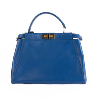 FENDI - Sac à main Peekaboo Medium cuir bleu marine - Hand bag