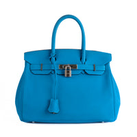 HERMES - Sac à main Birkin 30 cuir Taurillon Clémence Bleu Hydra - Hand bag