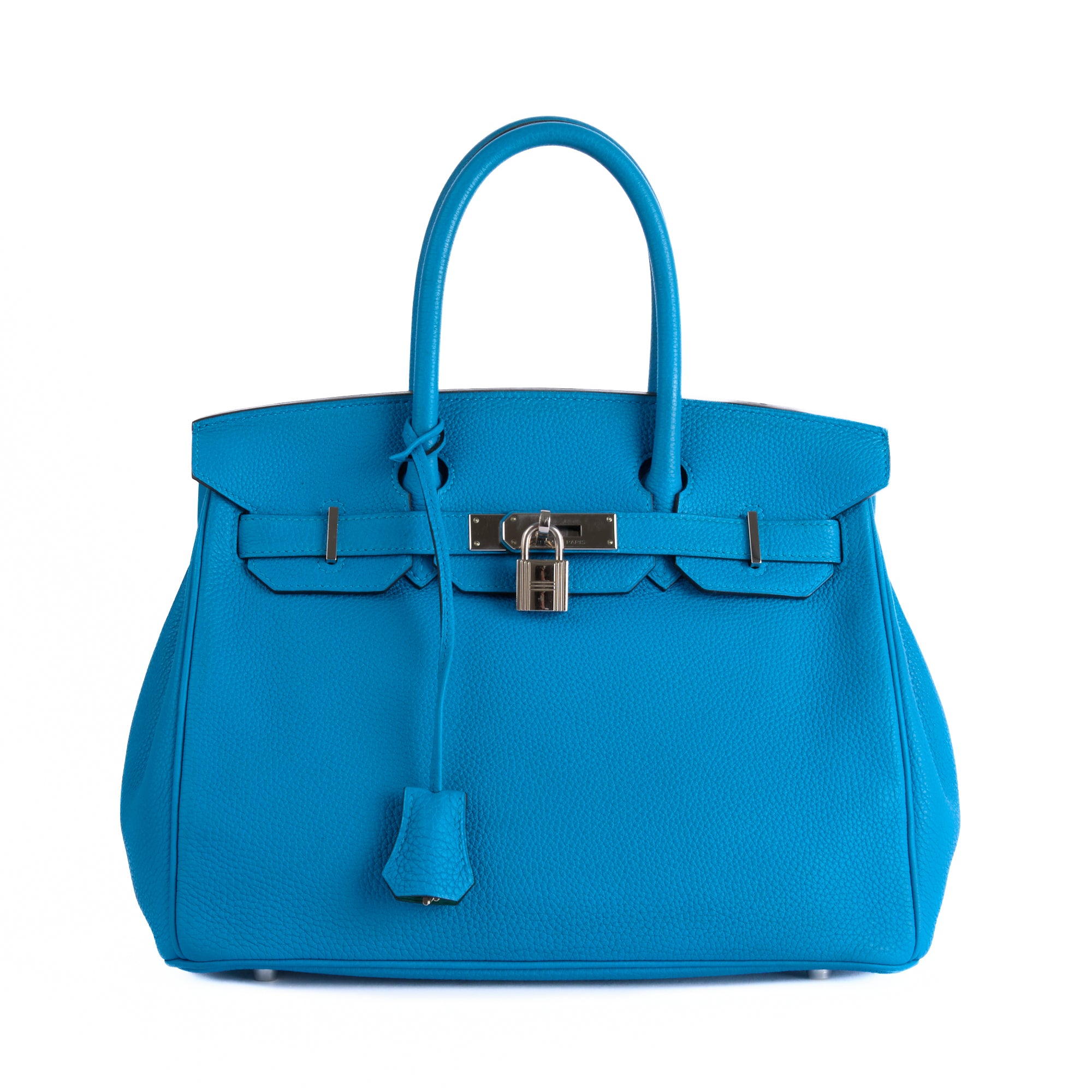 HERMES - Sac à main Birkin 30 cuir Taurillon Clémence Bleu Hydra - Hand bag