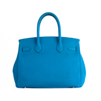 HERMES - Sac à main Birkin 30 cuir Taurillon Clémence Bleu Hydra - Hand bag