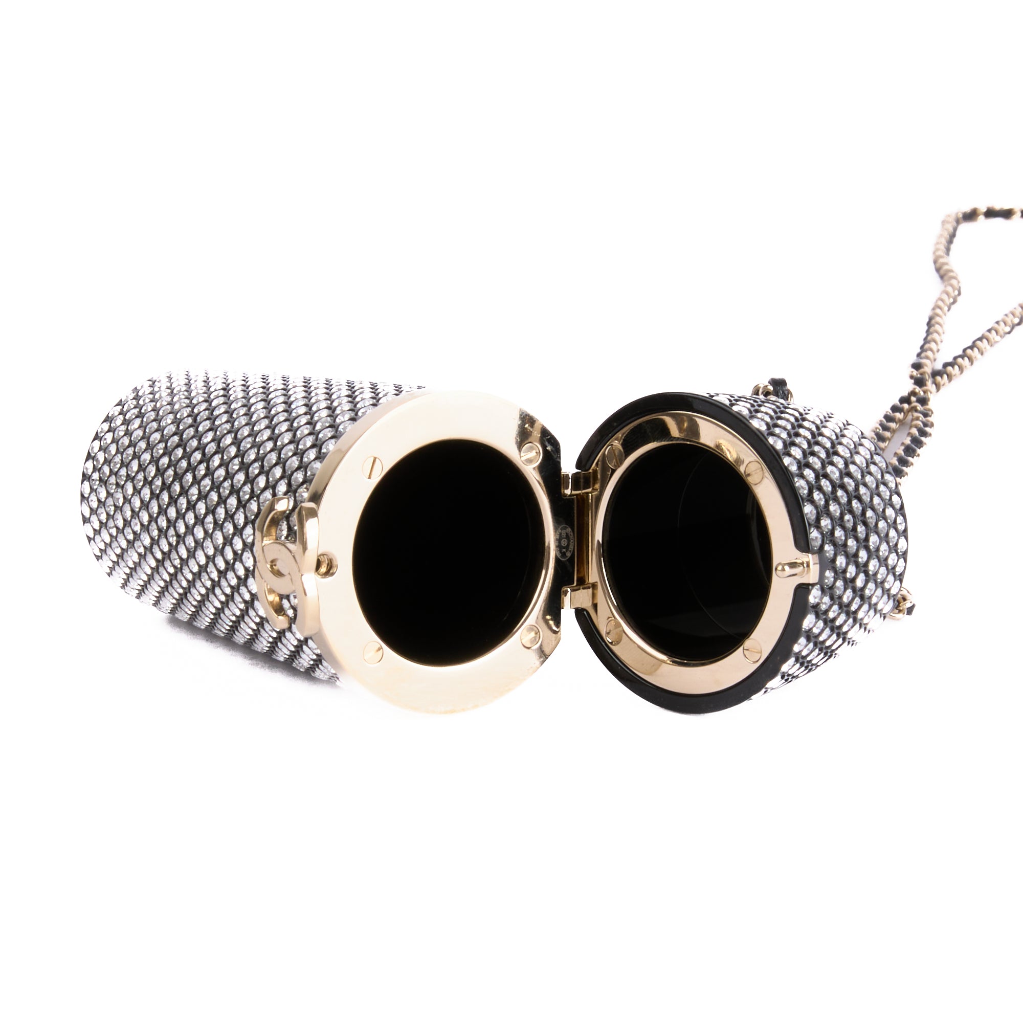 CHANEL - Sac bandoulière étui rouge à lèvres Strass Logo CC - Lipstick Bag