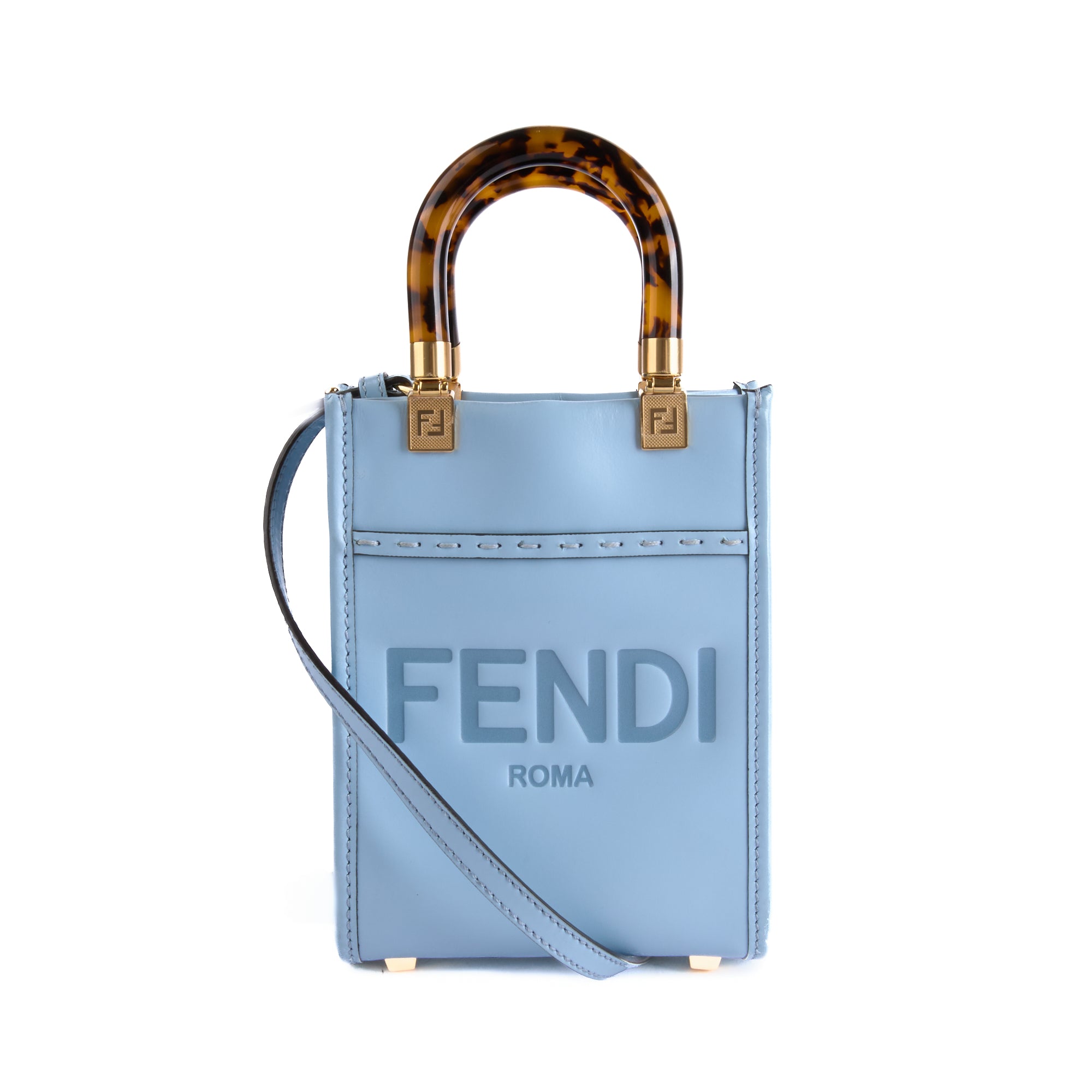 FENDI - Sac à main Mini Sunshine cuir bleu - Hand bag