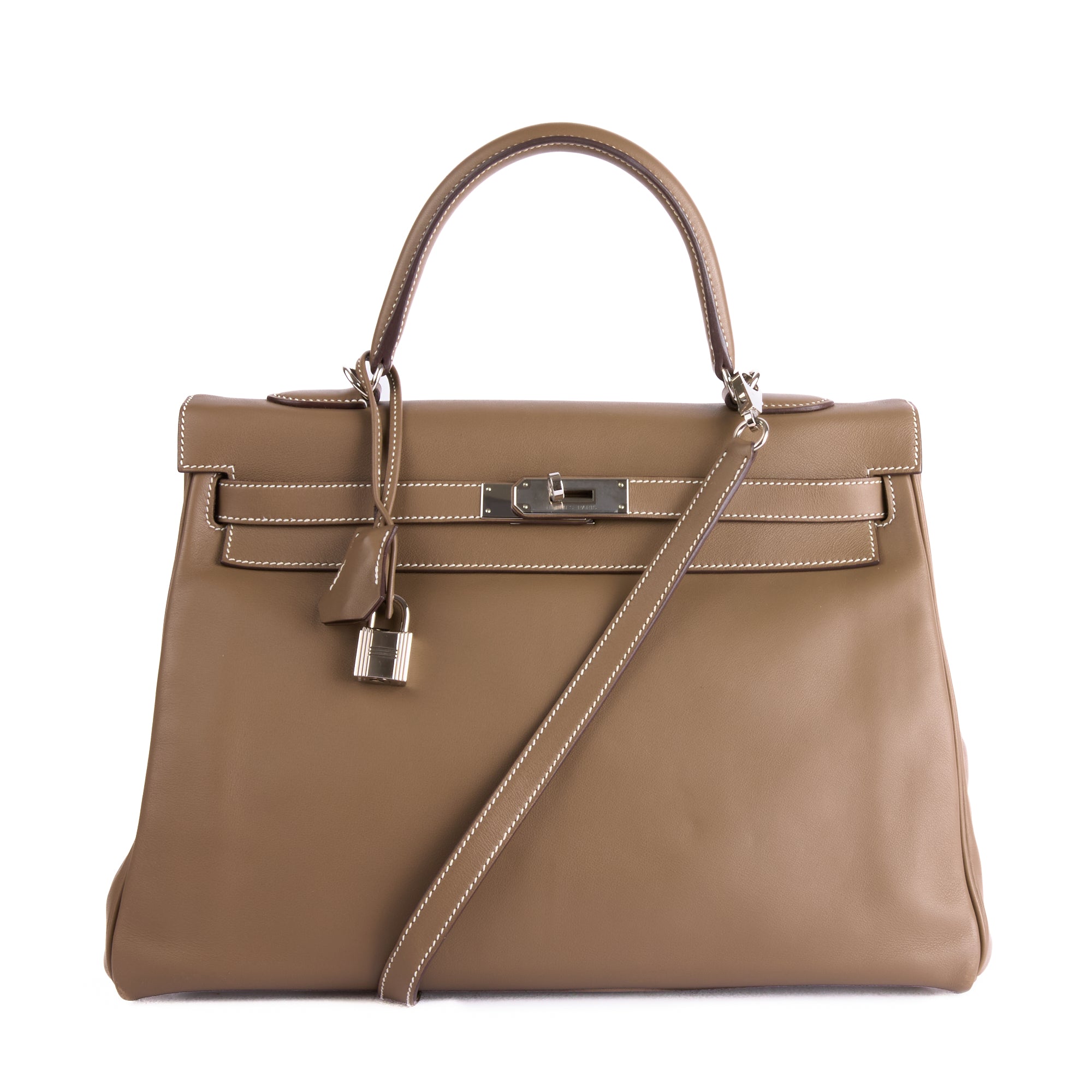 HERMES - Kelly 35 shoulder bag in Swift Etoupe leather - Handbag 
