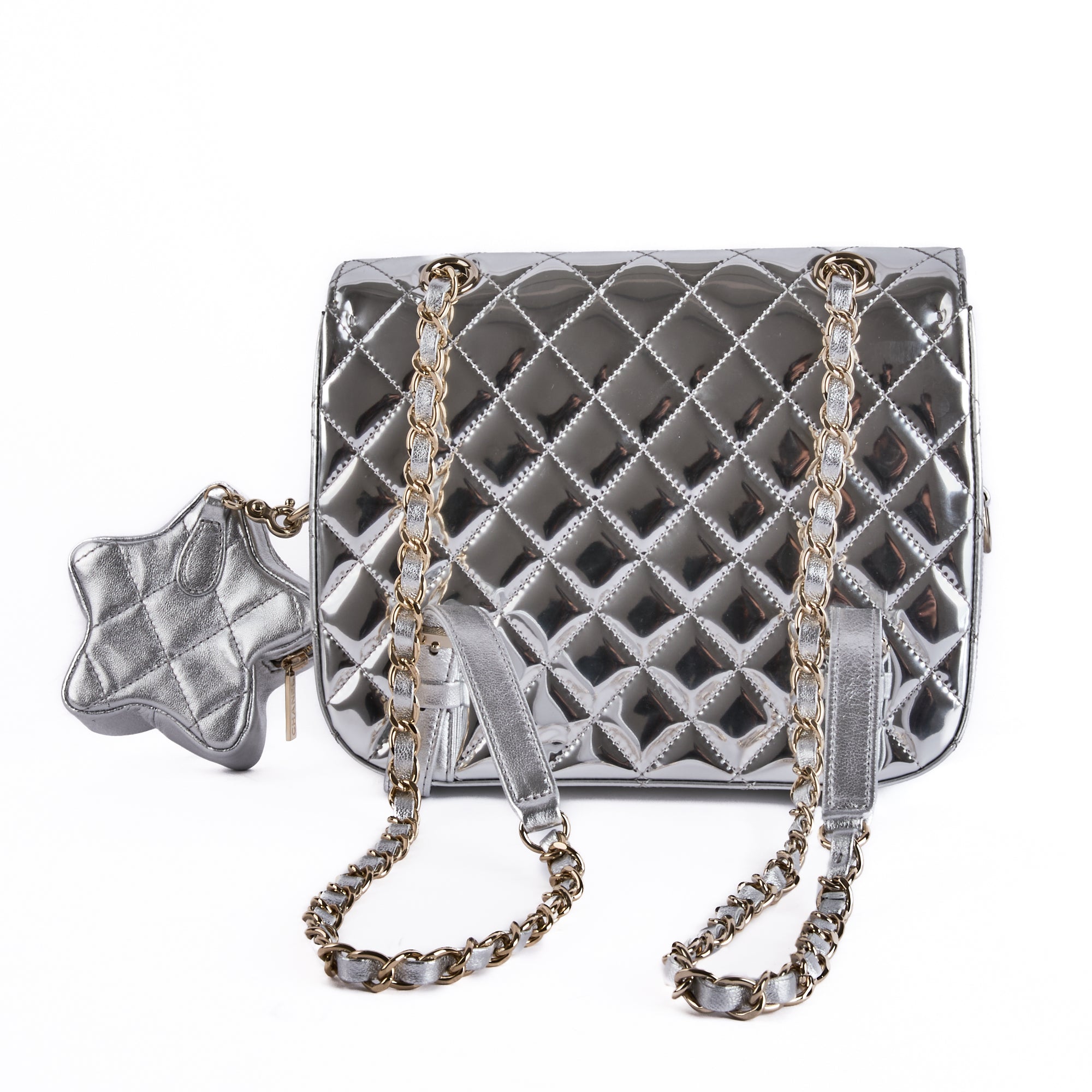 CHANEL - Sac à dos Mirror Timeless Star cuir argent - Hand Bag