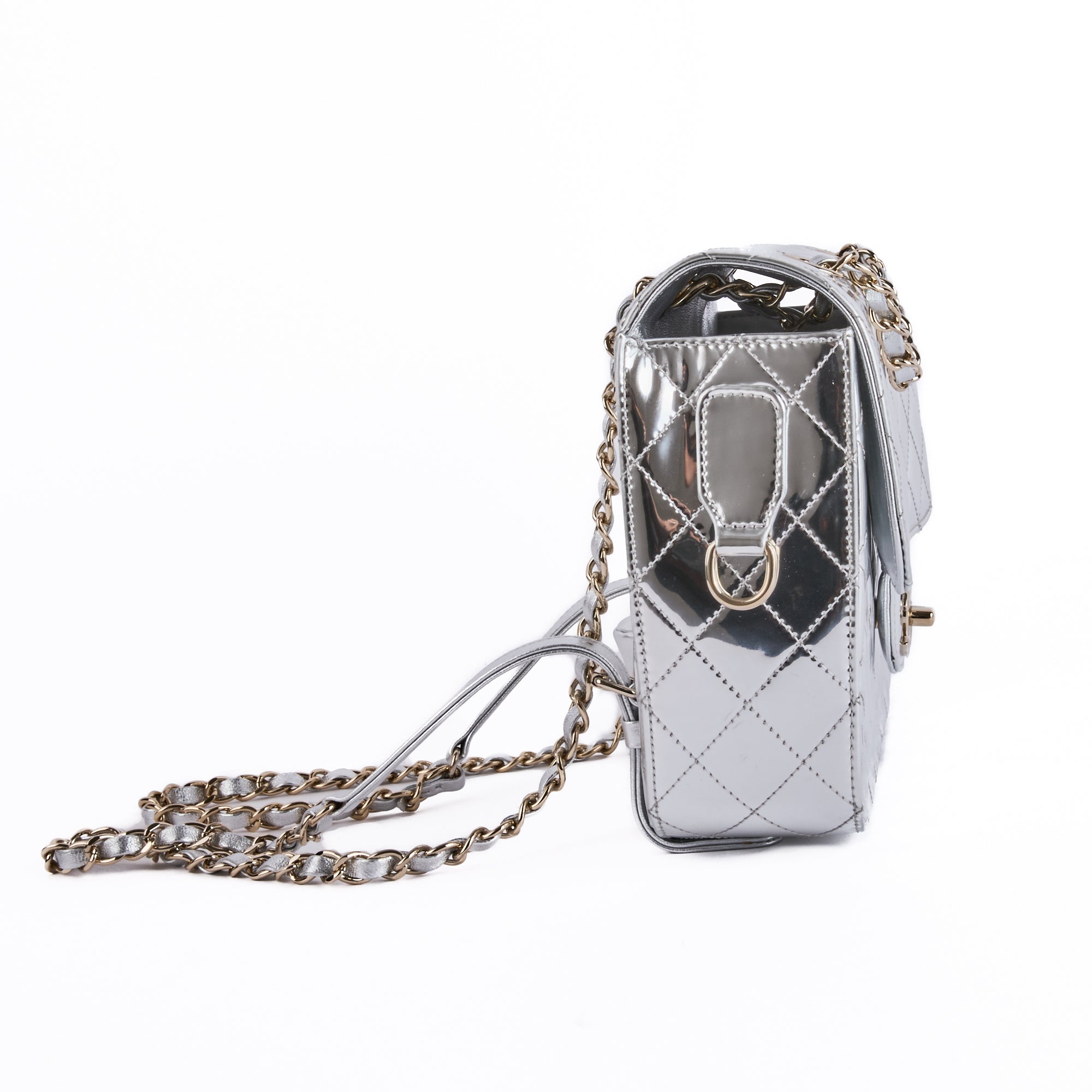 CHANEL - Sac à dos Mirror Timeless Star cuir argent - Hand Bag